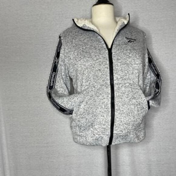 i) Reebok Outerwear Sherpa Jacket Sweater Long Sleeve Gray size large (14/16) - Picture 1 of 12